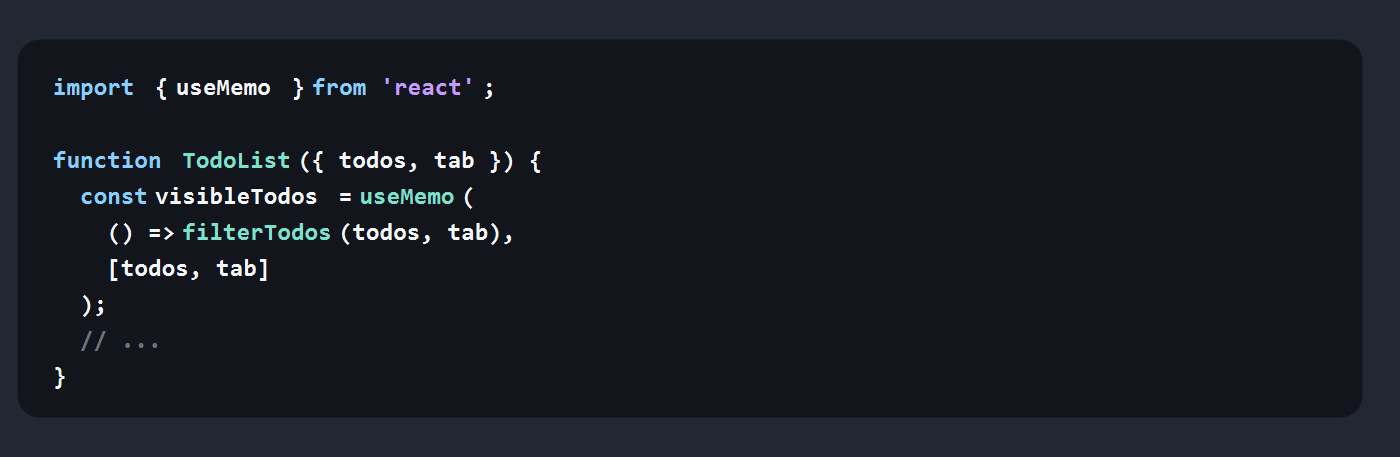 Code example showing manual useMemo in React